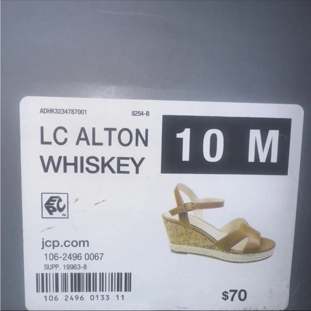 Liz Claiborne Women 10M Whiskey Brown Faux Leather Alton Wedge Sandals